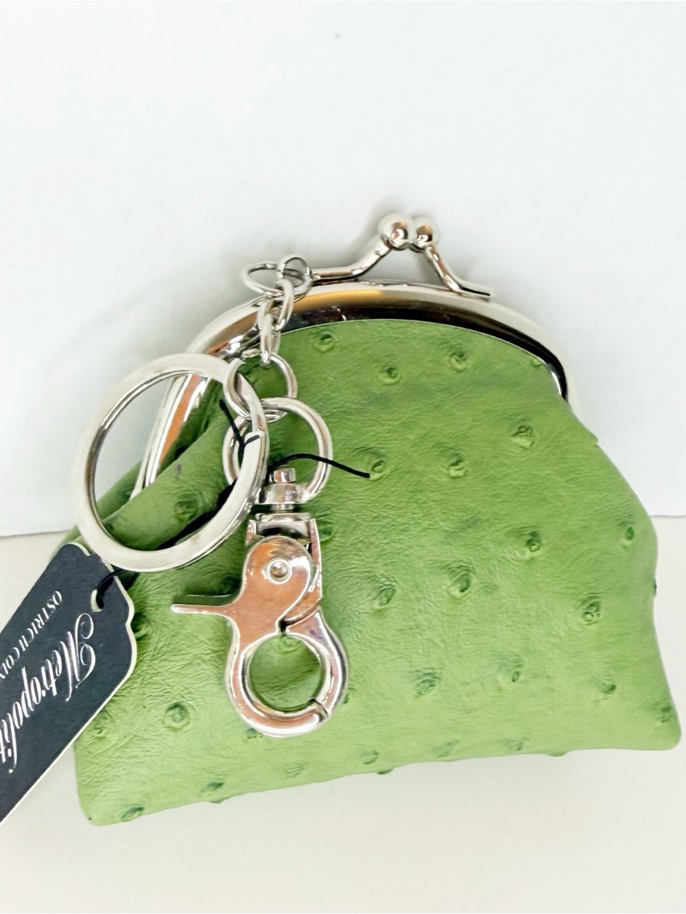 Metropolitan Green Faux Ostrich Leather Key Ring Coin Purse